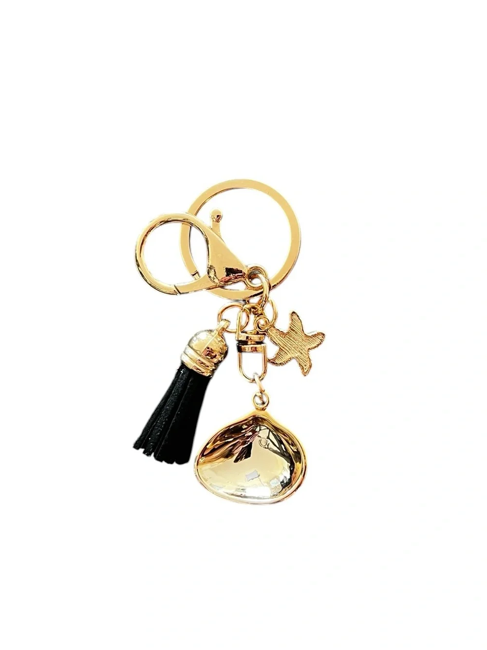Clam Shell Black Starfish Faux Leather Tassel 2